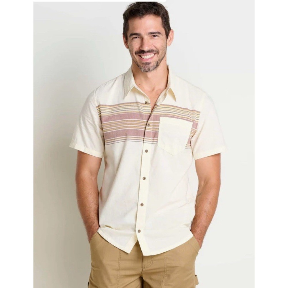 TOAD&CO Airscape Short Sleeve Shirt Dark‎ Roast Strips Organic Cotton Size Large